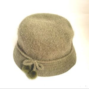 Capellini Olive Green Angora Wool Polyester Hat EUC
